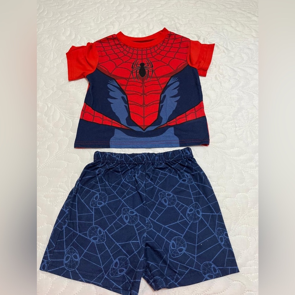 (B) Spider-Themed Red and Blue Kids Costume Set
